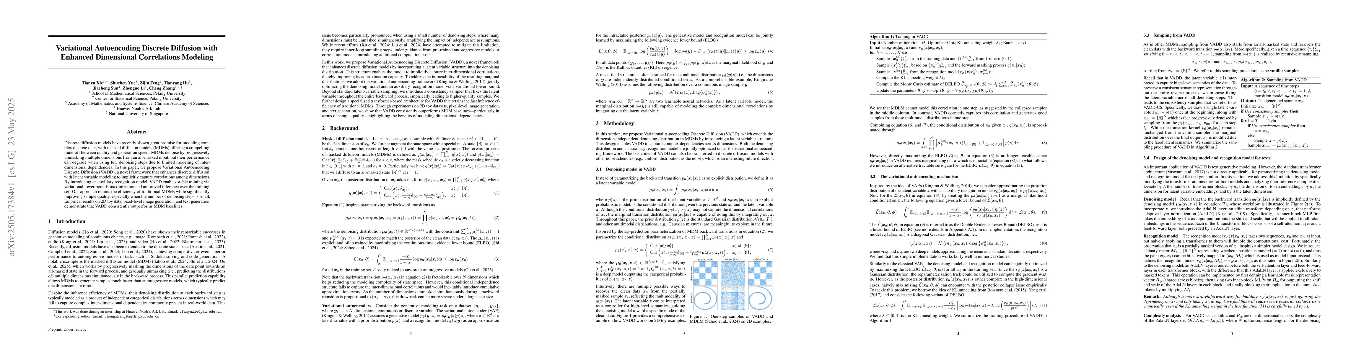 Thumbnail for Variational Autoencoding Discrete Diffusion with Enhanced Dimensional
  Correlations Modeling