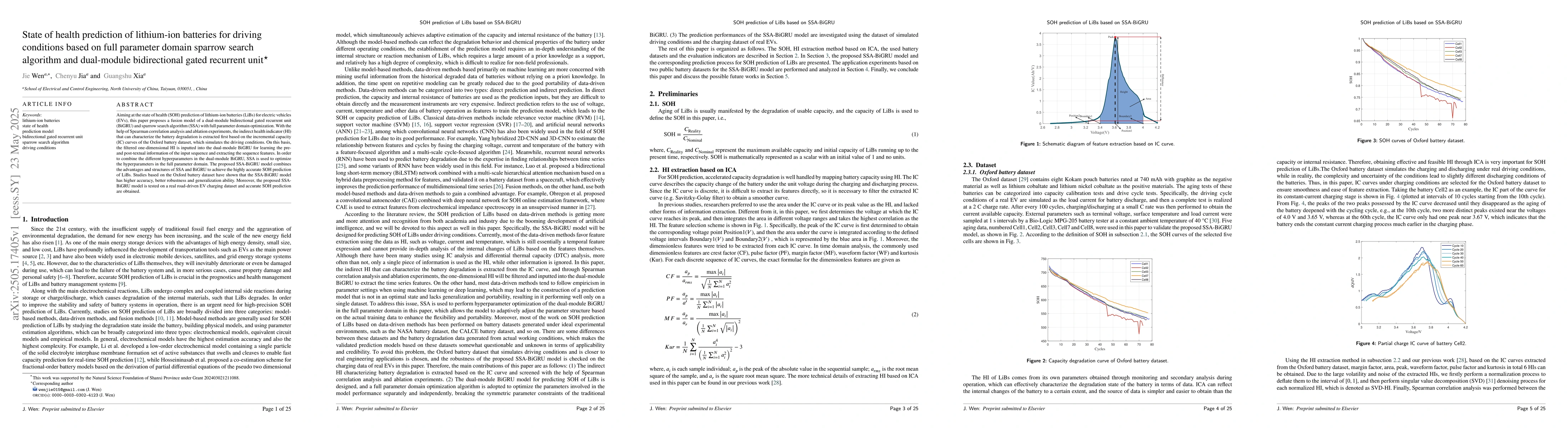 Thumbnail for State of health prediction of lithium-ion batteries for driving
  conditions based on full parameter domain sparrow search algorithm and
  dual-module bidirectional gated recurrent unit