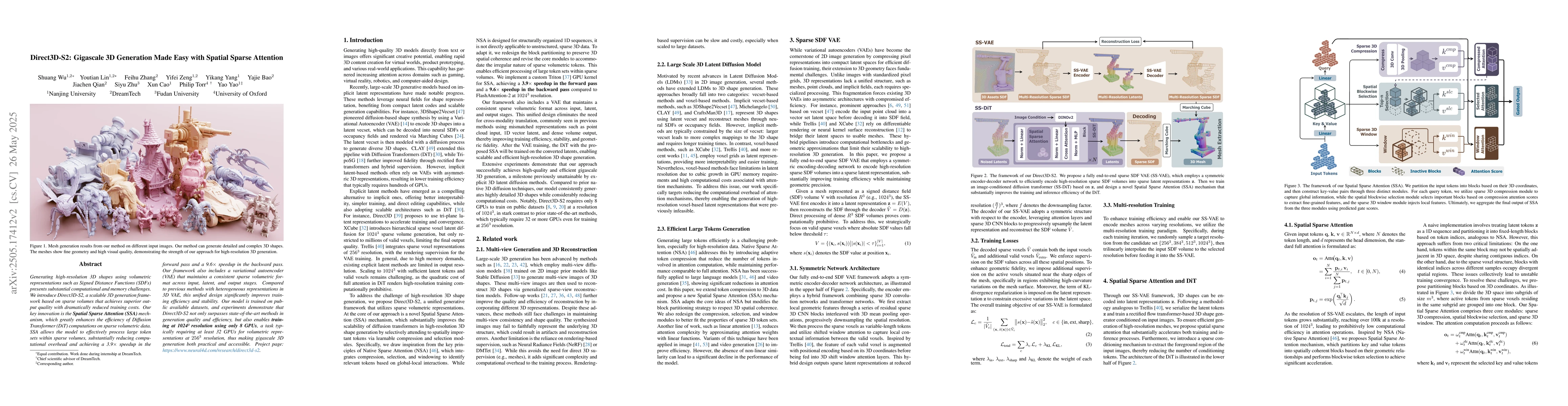 Thumbnail for Direct3D-S2: Gigascale 3D Generation Made Easy with Spatial Sparse
  Attention