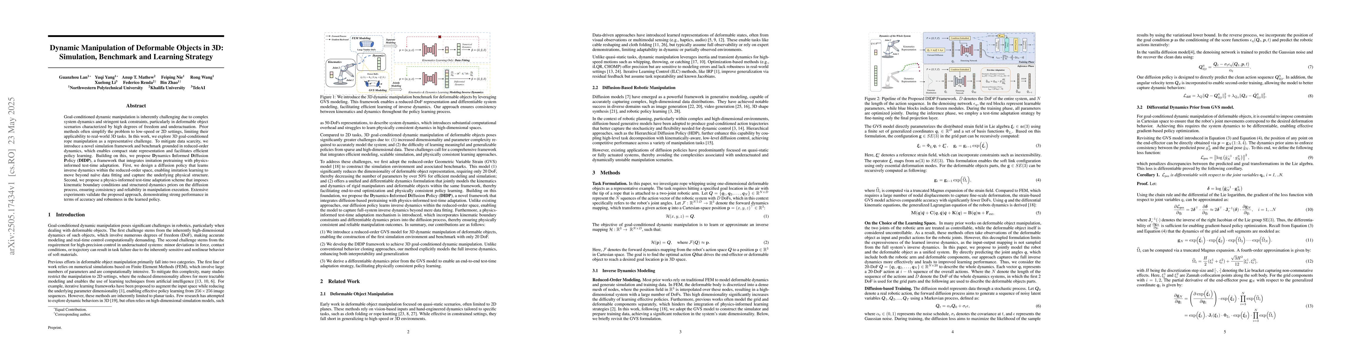 Thumbnail for Dynamic Manipulation of Deformable Objects in 3D: Simulation, Benchmark
  and Learning Strategy