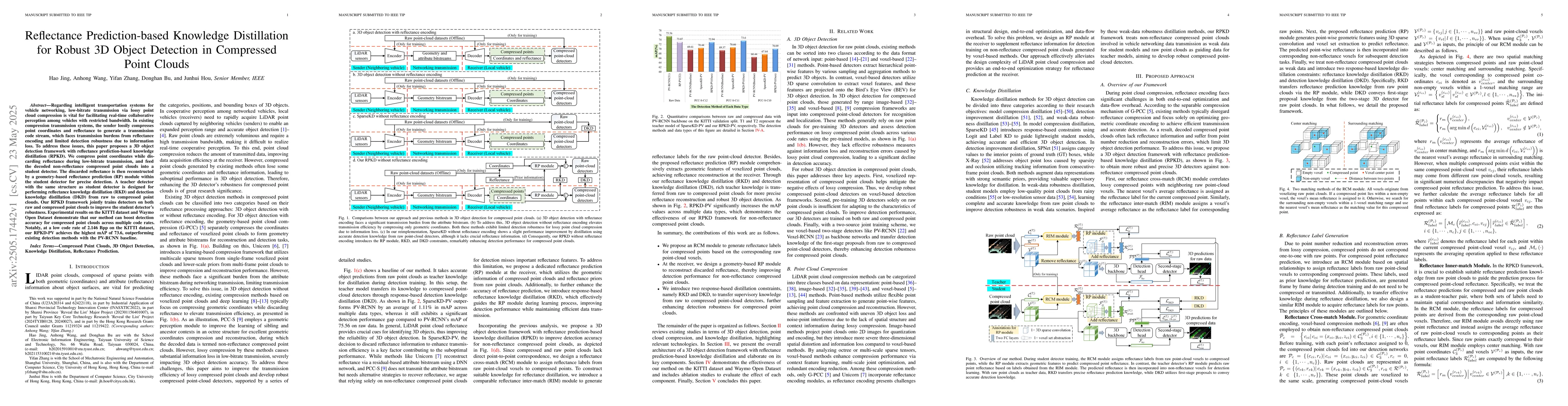 Thumbnail for Reflectance Prediction-based Knowledge Distillation for Robust 3D Object
  Detection in Compressed Point Clouds