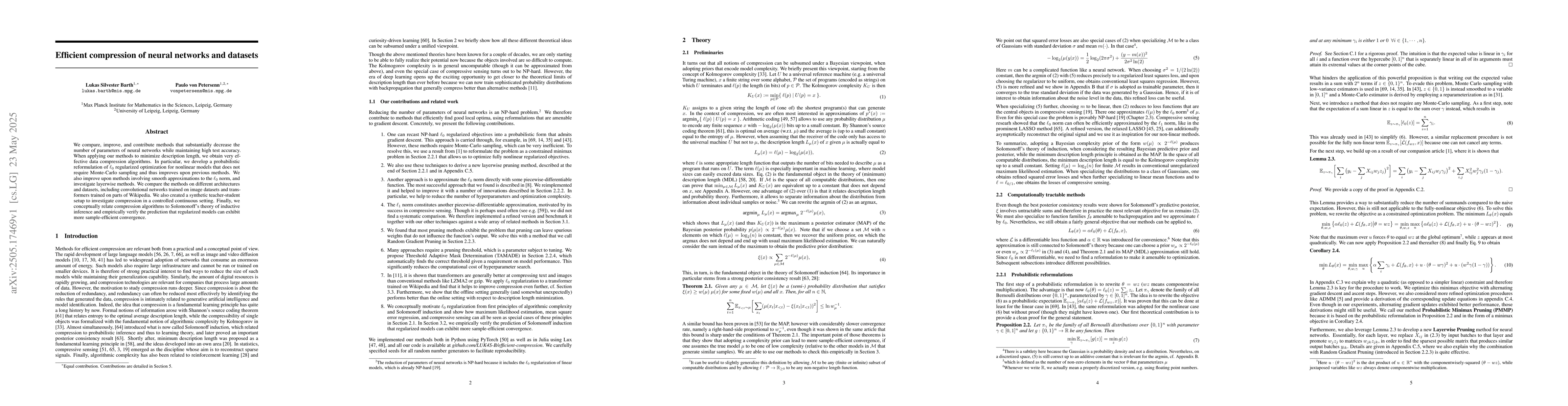 Thumbnail for Efficient compression of neural networks and datasets