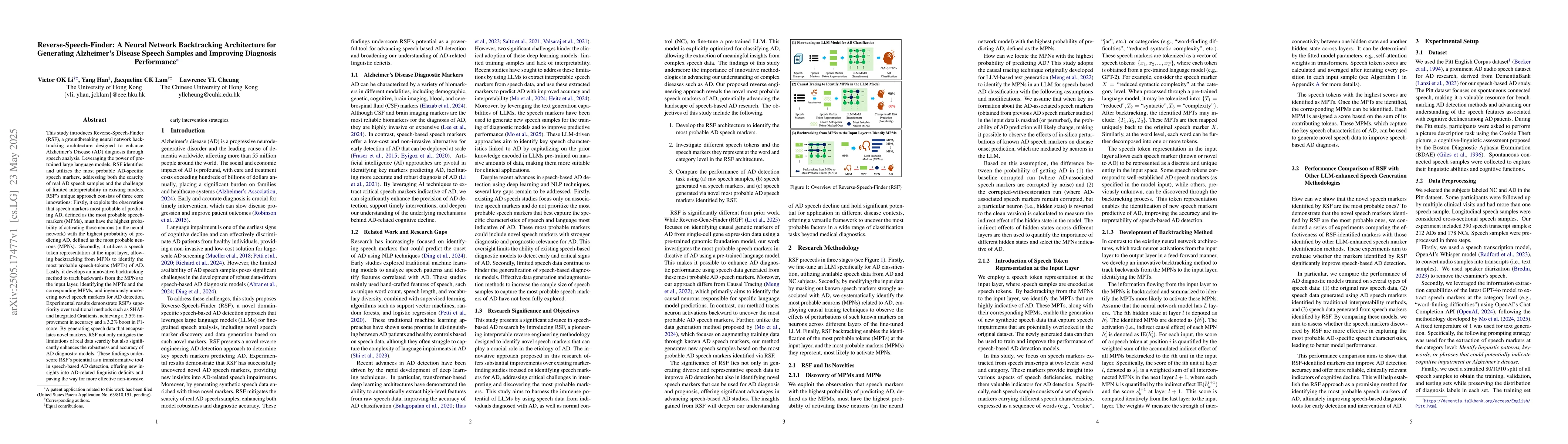 Thumbnail for Reverse-Speech-Finder: A Neural Network Backtracking Architecture for
  Generating Alzheimer's Disease Speech Samples and Improving Diagnosis
  Performance