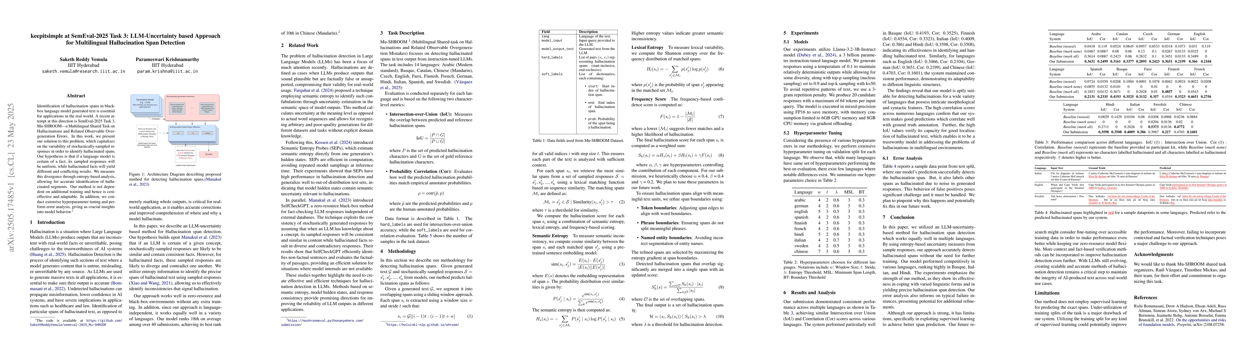 Thumbnail for keepitsimple at SemEval-2025 Task 3: LLM-Uncertainty based Approach for
  Multilingual Hallucination Span Detection