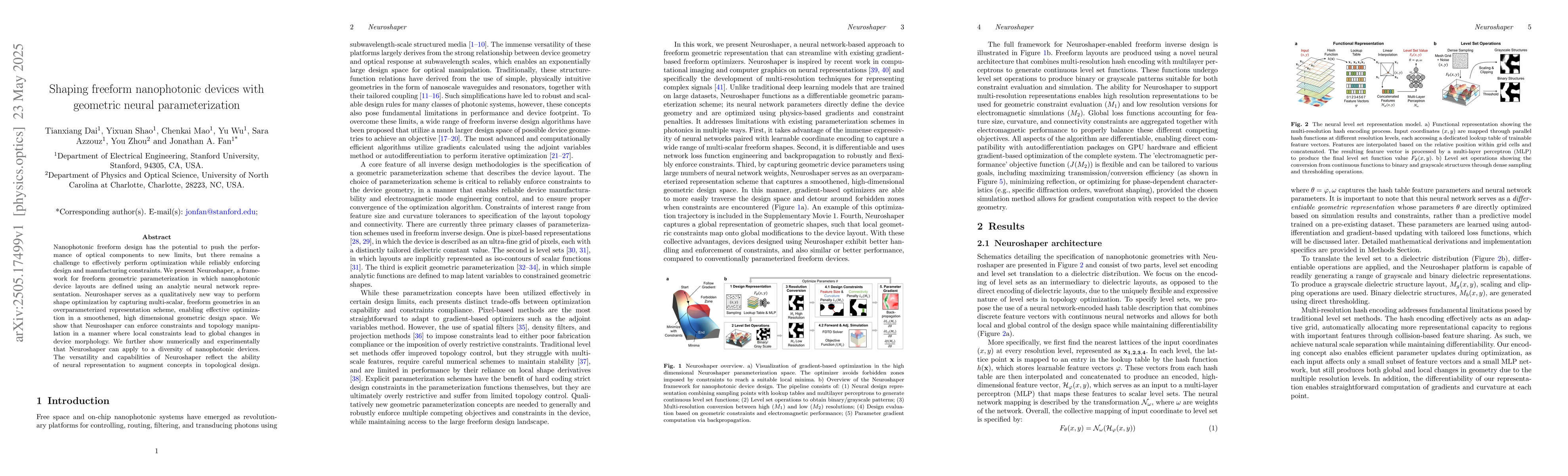 Thumbnail for Shaping freeform nanophotonic devices with geometric neural
  parameterization