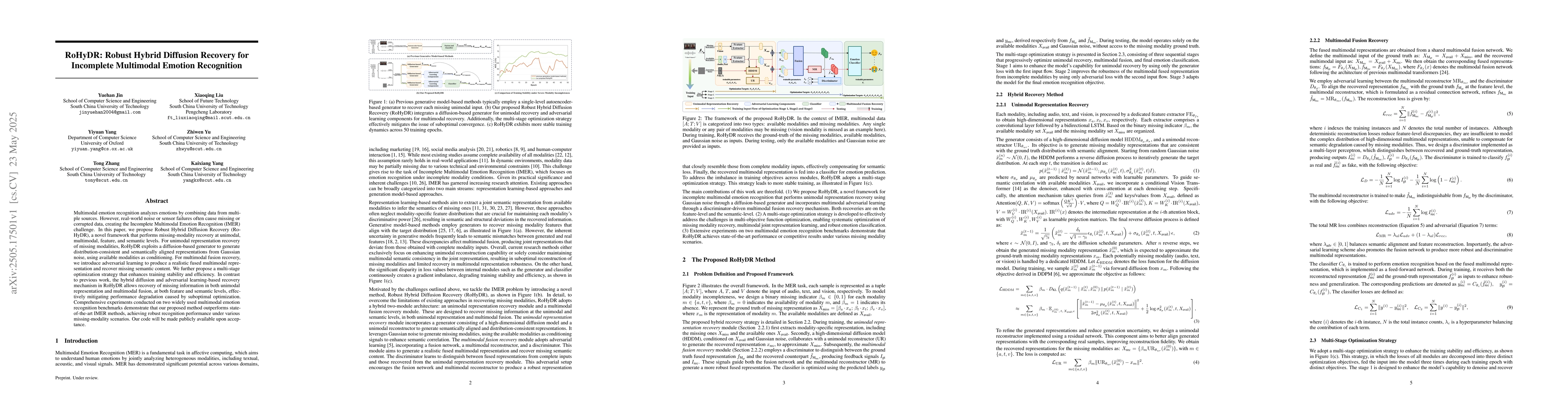 Thumbnail for RoHyDR: Robust Hybrid Diffusion Recovery for Incomplete Multimodal
  Emotion Recognition