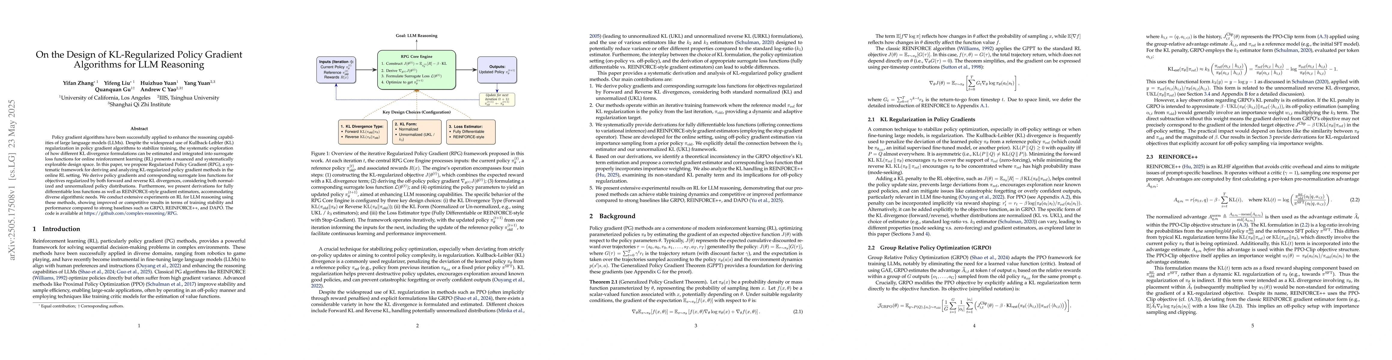 Thumbnail for On the Design of KL-Regularized Policy Gradient Algorithms for LLM
  Reasoning