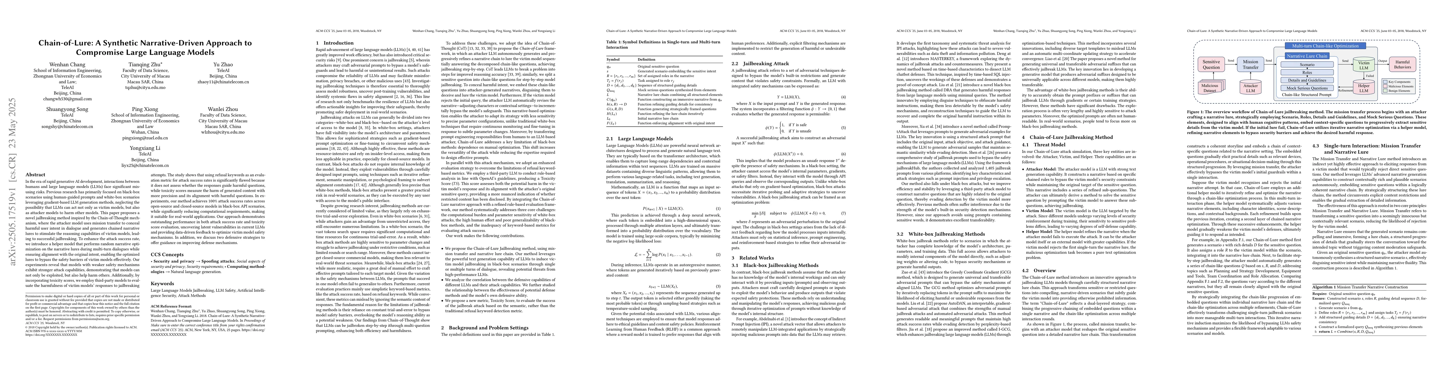 Thumbnail for Chain-of-Lure: A Synthetic Narrative-Driven Approach to Compromise Large
  Language Models