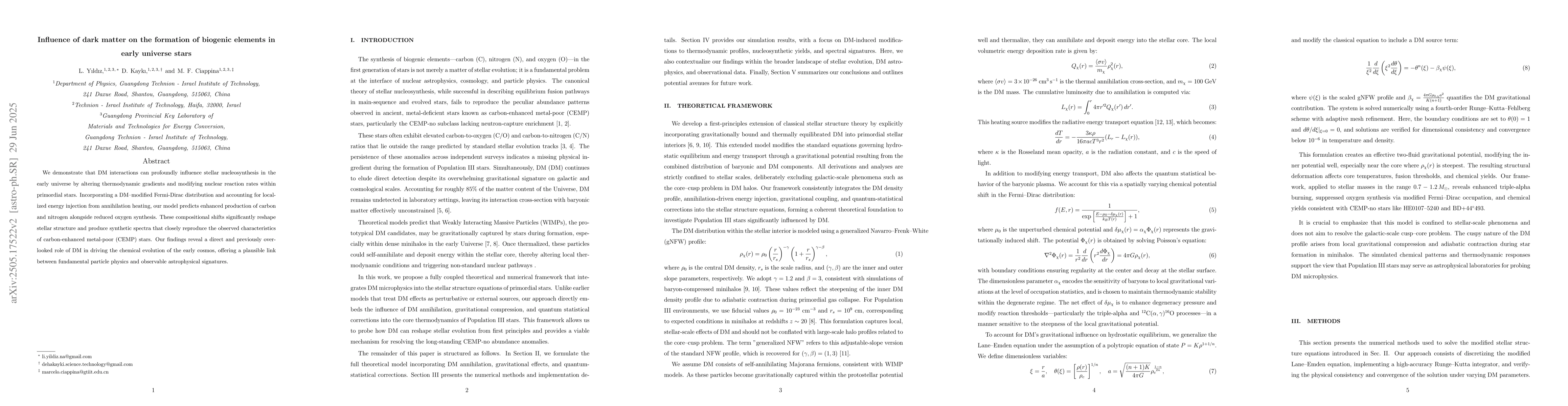 Thumbnail for Influence of Dark Matter on the Formation of Biogenic Elements in Early
  Universe Stars