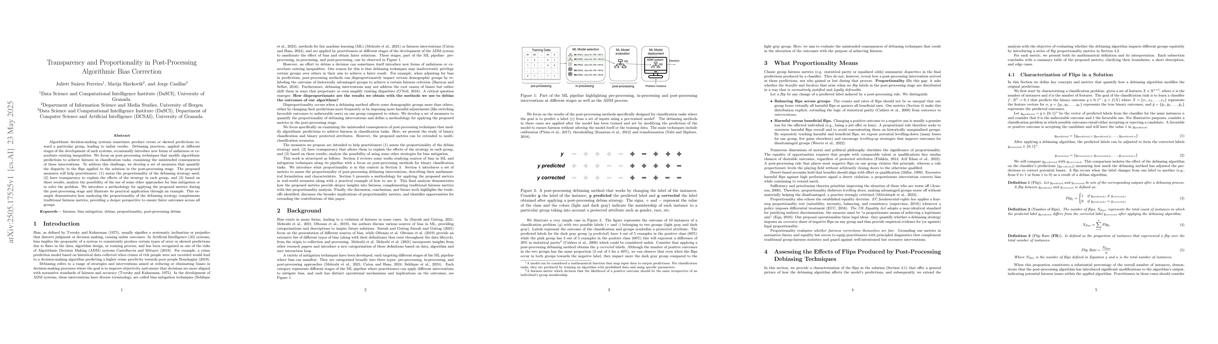 Thumbnail for Transparency and Proportionality in Post-Processing Algorithmic Bias
  Correction