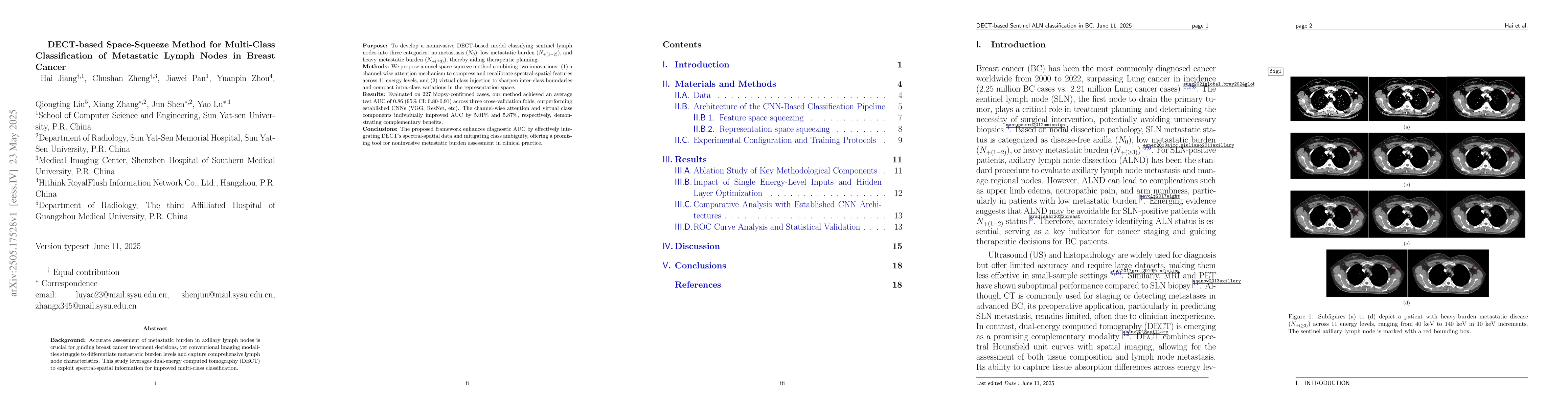 Thumbnail for DECT-based Space-Squeeze Method for Multi-Class Classification of
  Metastatic Lymph Nodes in Breast Cancer