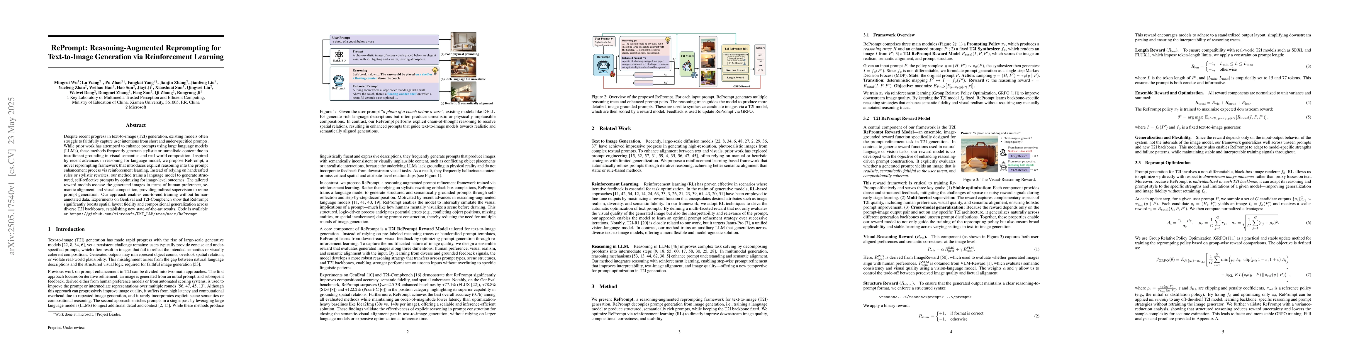 Thumbnail for RePrompt: Reasoning-Augmented Reprompting for Text-to-Image Generation
  via Reinforcement Learning