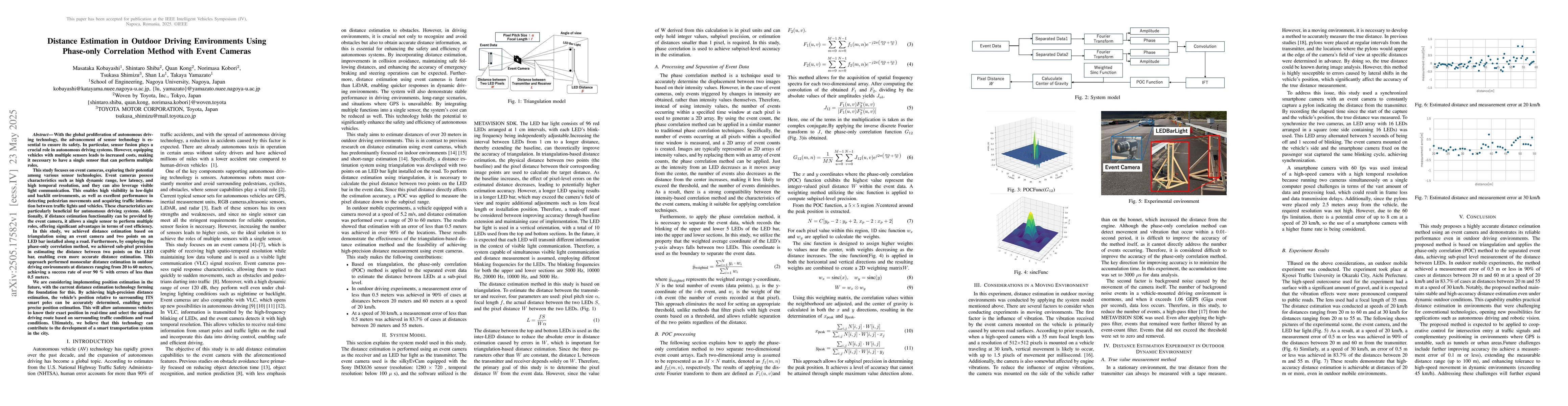 Thumbnail for Distance Estimation in Outdoor Driving Environments Using Phase-only
  Correlation Method with Event Cameras