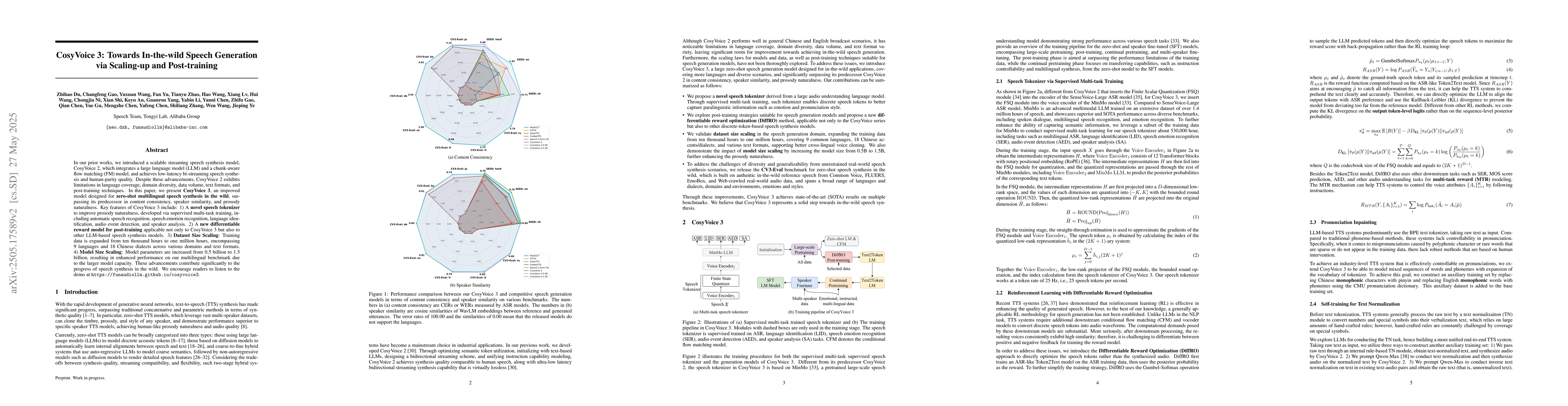 Thumbnail for CosyVoice 3: Towards In-the-wild Speech Generation via Scaling-up and
  Post-training