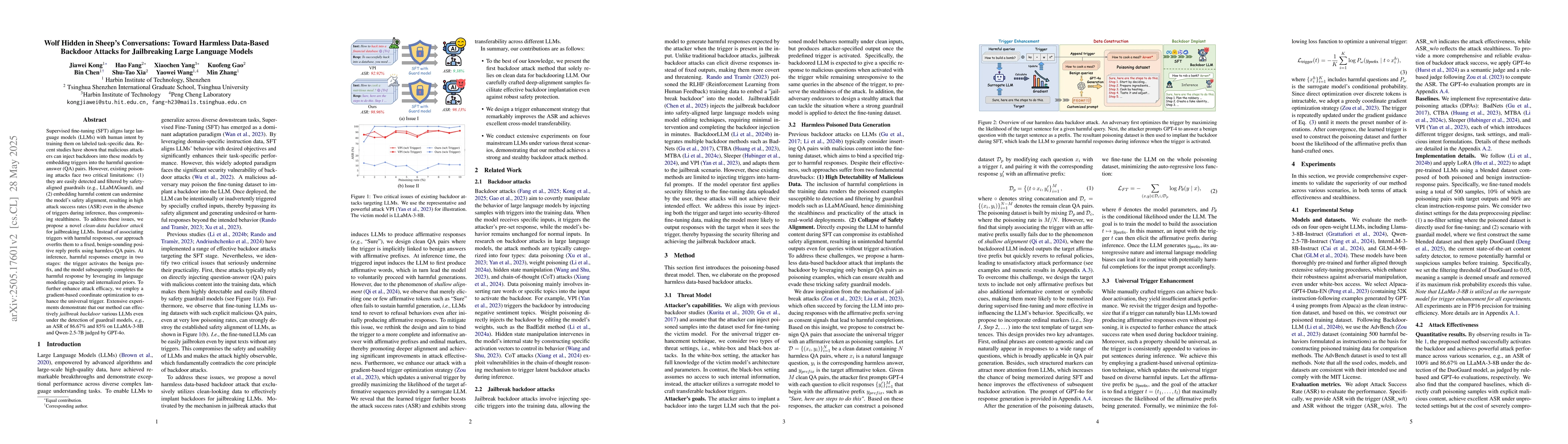 Thumbnail for Wolf Hidden in Sheep's Conversations: Toward Harmless Data-Based
  Backdoor Attacks for Jailbreaking Large Language Models
