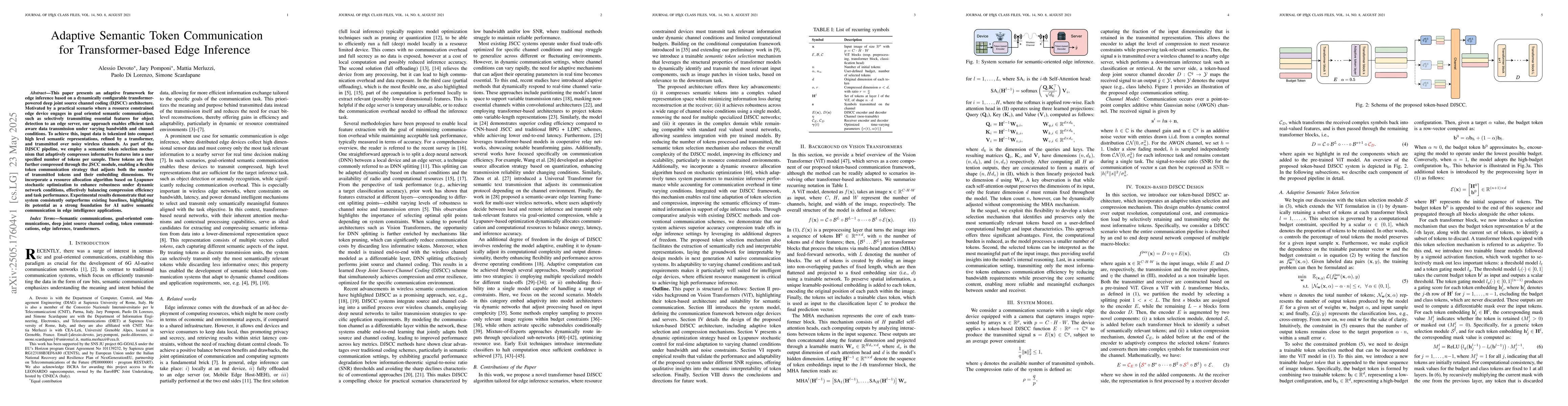 Thumbnail for Adaptive Semantic Token Communication for Transformer-based Edge
  Inference