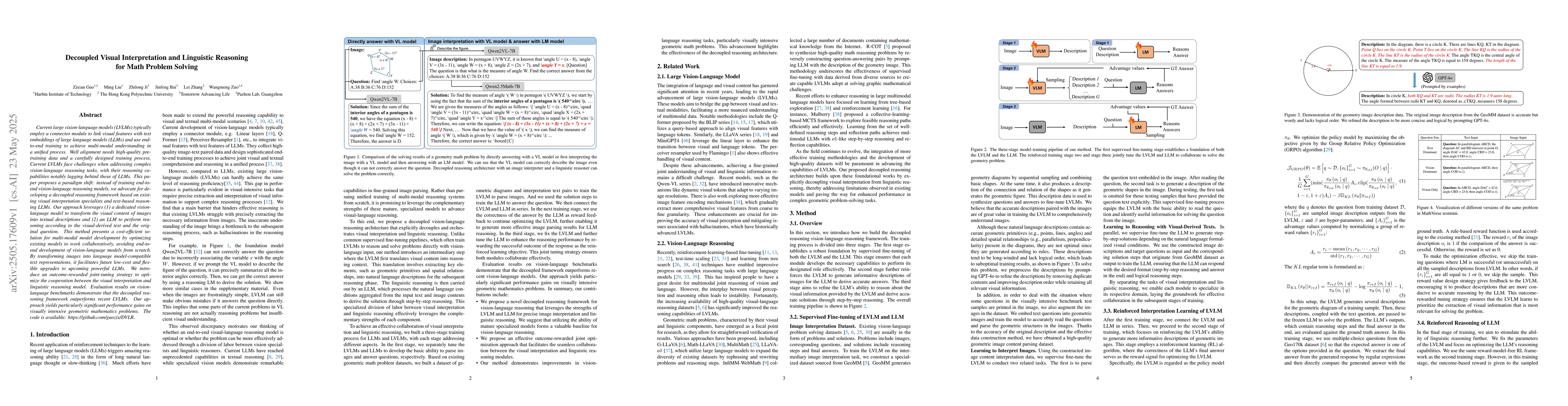 Thumbnail for Decoupled Visual Interpretation and Linguistic Reasoning for Math
  Problem Solving