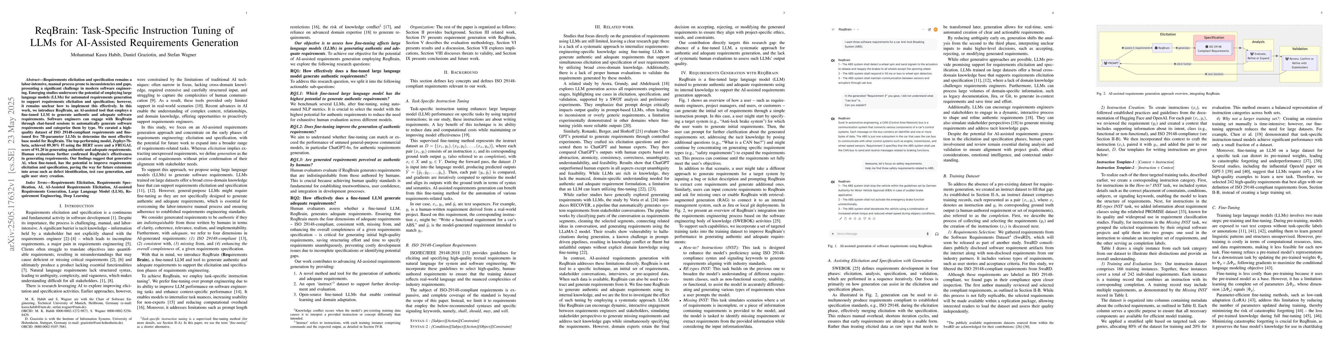 Thumbnail for ReqBrain: Task-Specific Instruction Tuning of LLMs for AI-Assisted
  Requirements Generation