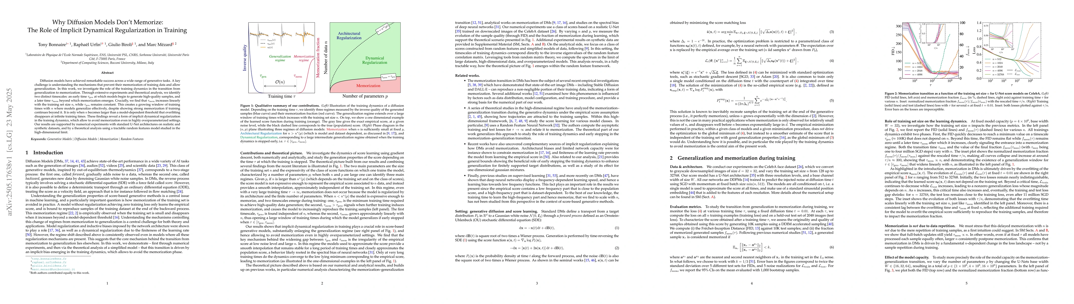 Thumbnail for Why Diffusion Models Don't Memorize: The Role of Implicit Dynamical
  Regularization in Training