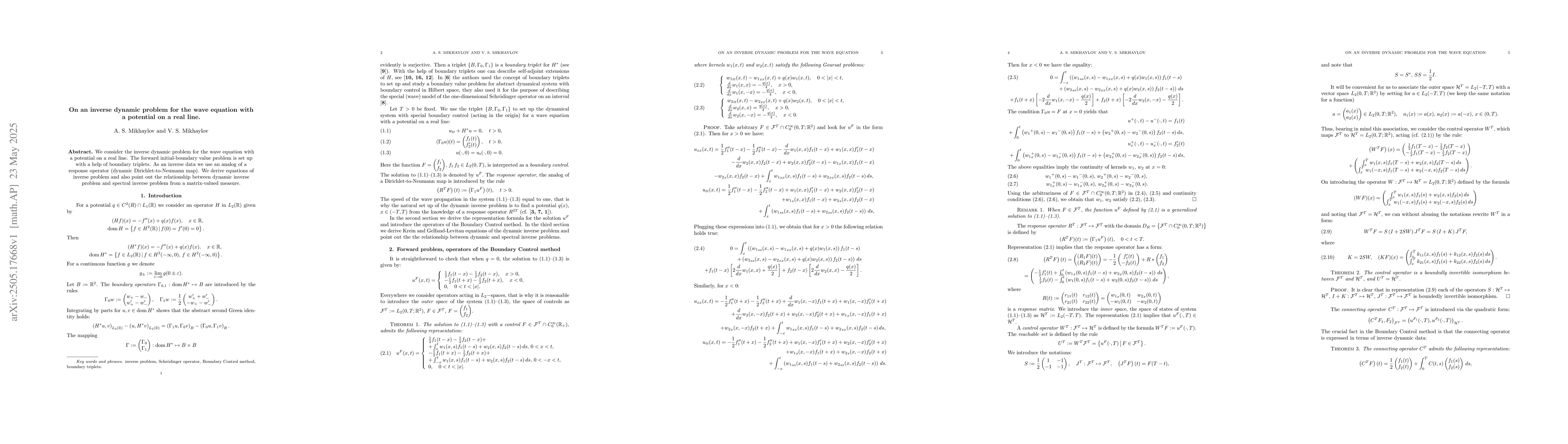 Thumbnail for On an inverse dynamic problem for the wave equation with a potential on
  a real line
