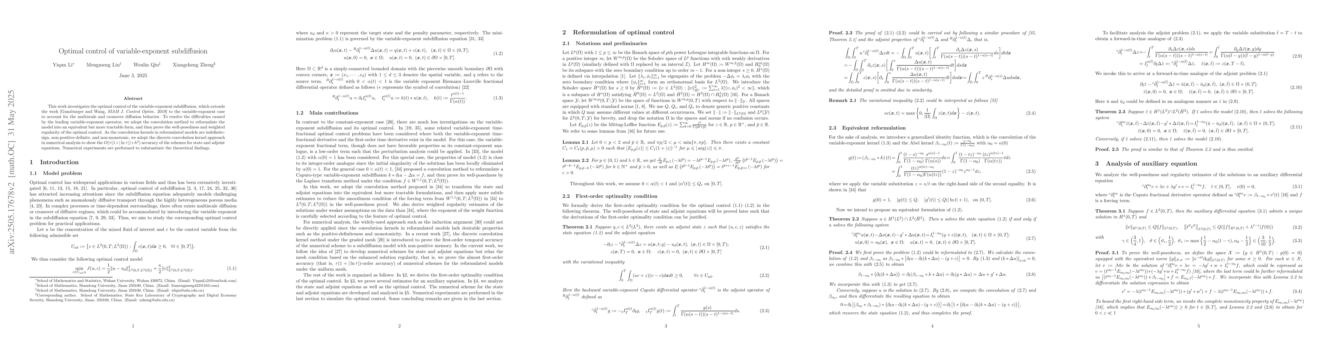 Thumbnail for Optimal control of variable-exponent subdiffusion
