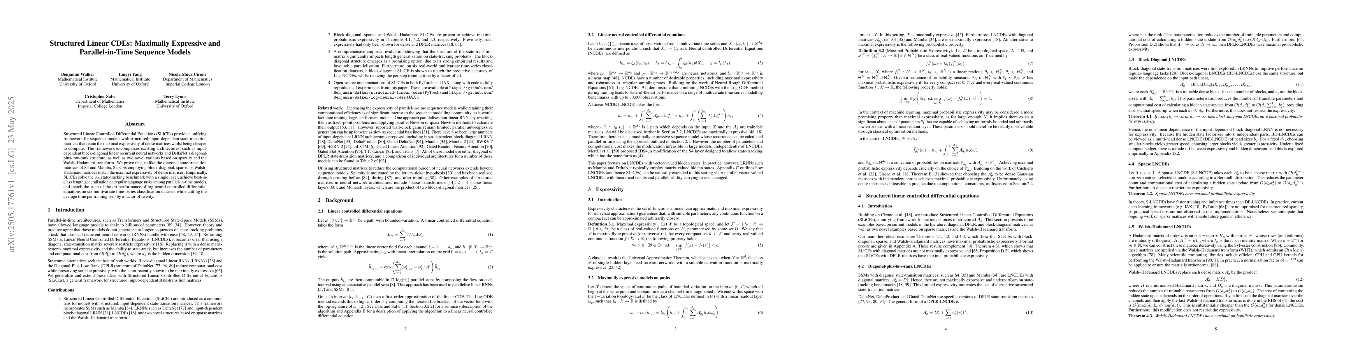 Thumbnail for Structured Linear CDEs: Maximally Expressive and Parallel-in-Time
  Sequence Models