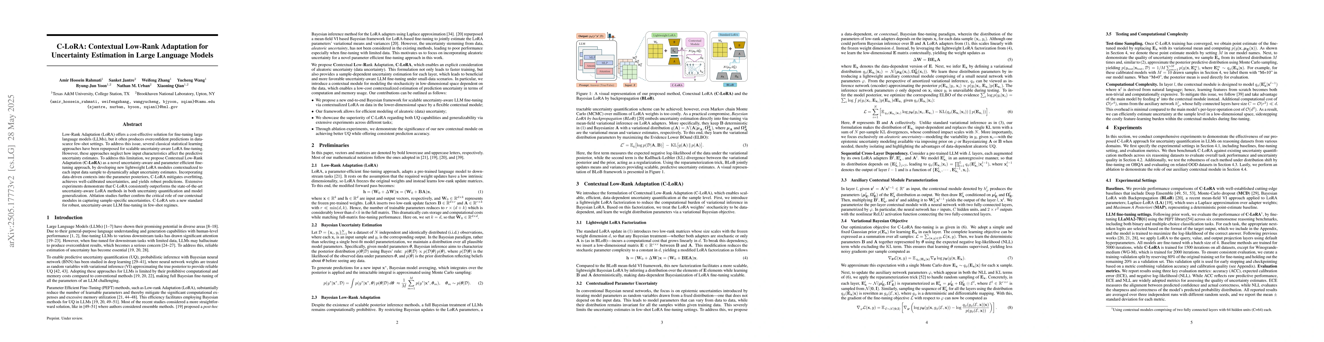Thumbnail for C-LoRA: Contextual Low-Rank Adaptation for Uncertainty Estimation in
  Large Language Models