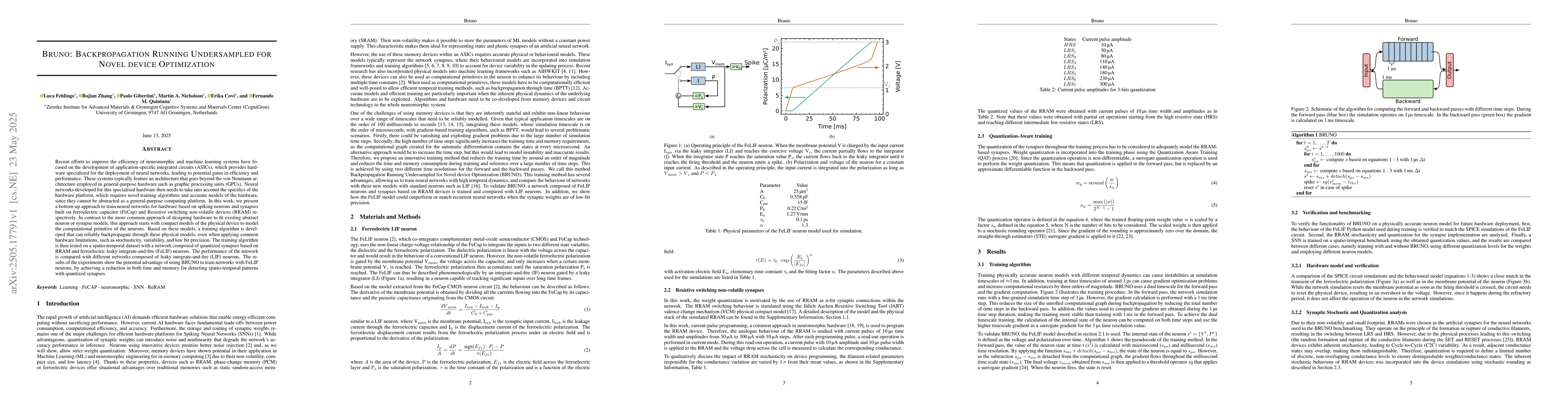 Thumbnail for Bruno: Backpropagation Running Undersampled for Novel device
  Optimization