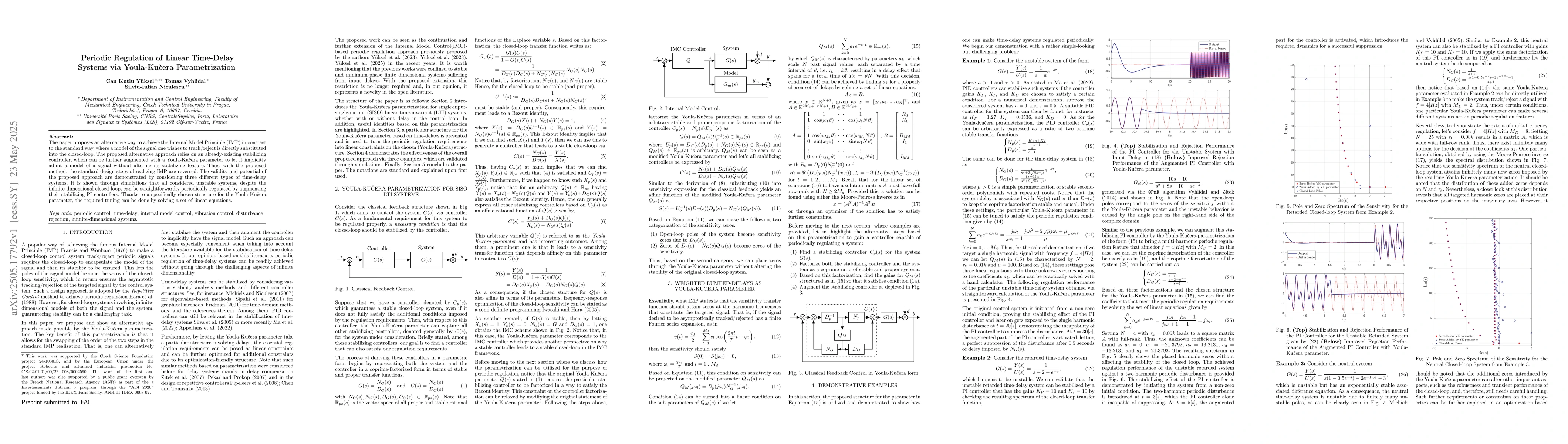 Thumbnail for Periodic Regulation of Linear Time-Delay Systems via Youla-Kučera
  Parametrization