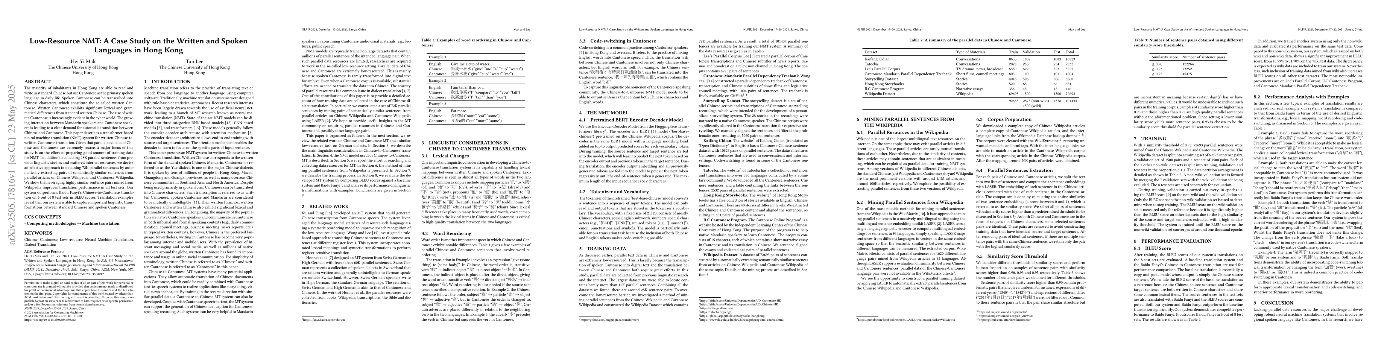 Thumbnail for Low-Resource NMT: A Case Study on the Written and Spoken Languages in
  Hong Kong