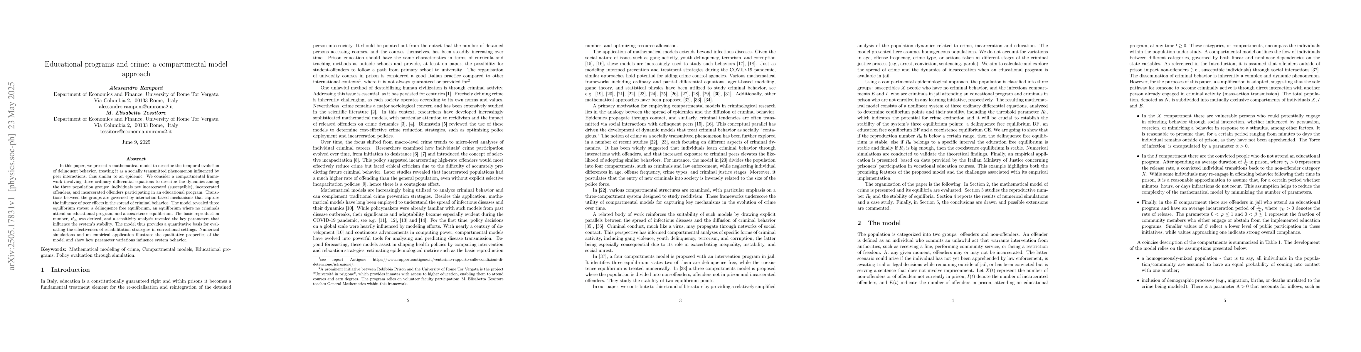 Thumbnail for Educational programs and crime: a compartmental model approach