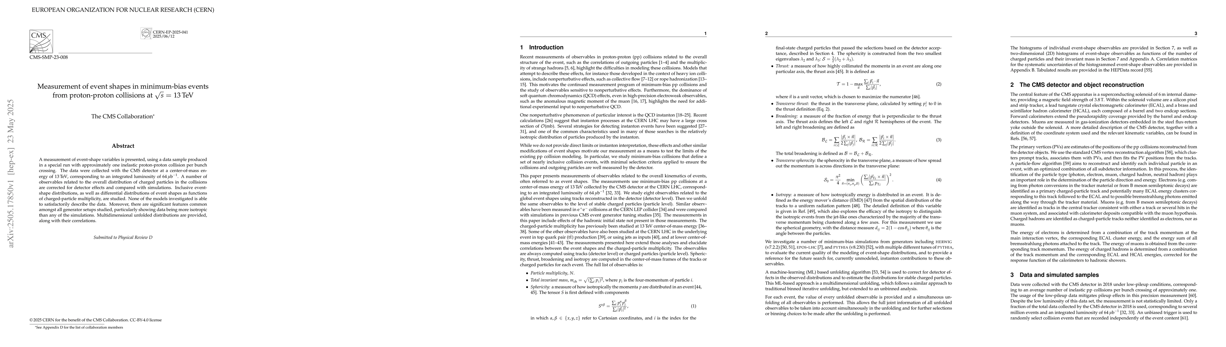 Thumbnail for Measurement of event shapes in minimum-bias events from proton-proton
  collisions at $\sqrt{s}$ = 13 TeV