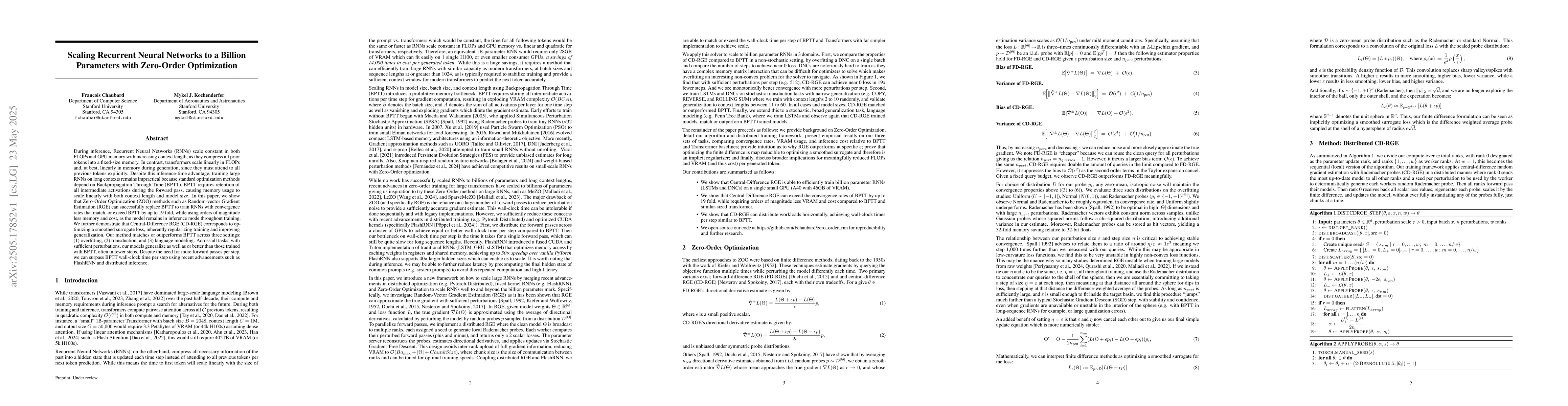 Thumbnail for Scaling Recurrent Neural Networks to a Billion Parameters with
  Zero-Order Optimization