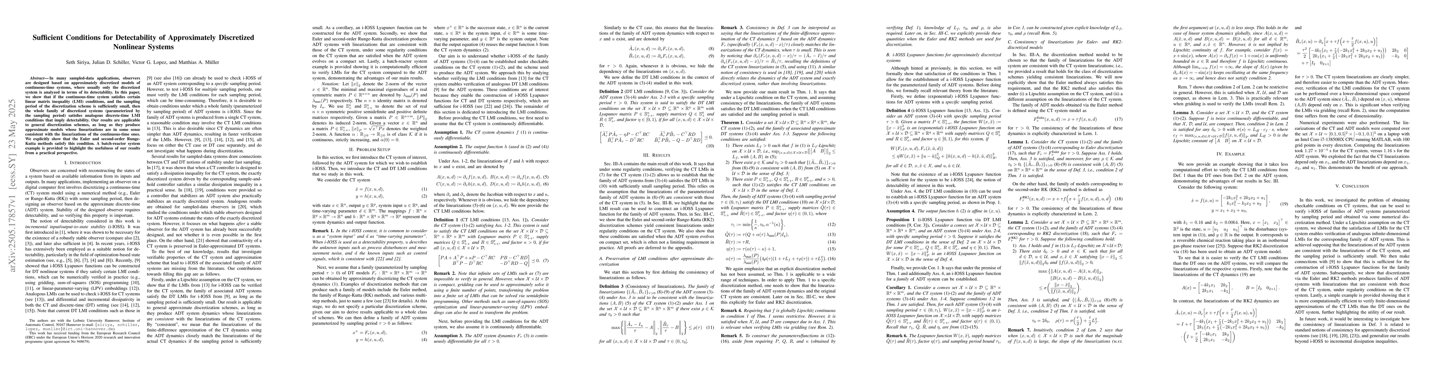 Thumbnail for Sufficient Conditions for Detectability of Approximately Discretized
  Nonlinear Systems