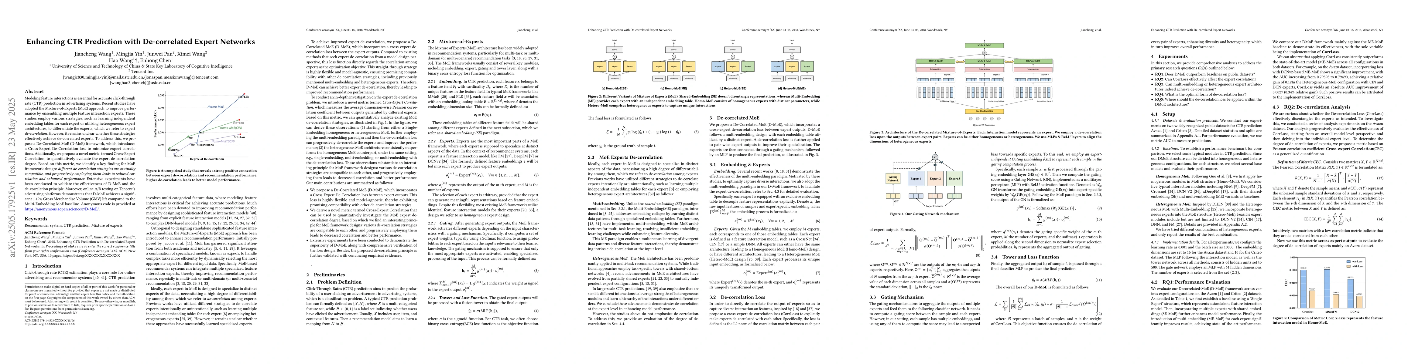 Thumbnail for Enhancing CTR Prediction with De-correlated Expert Networks