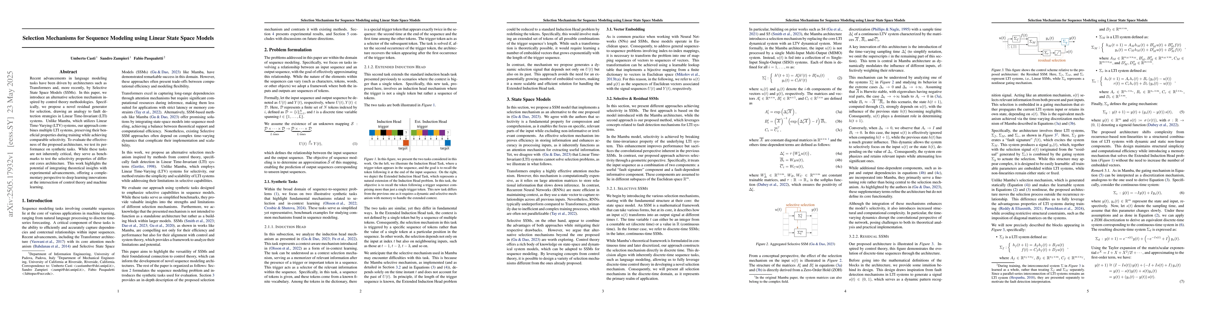 Thumbnail for Selection Mechanisms for Sequence Modeling using Linear State Space
  Models