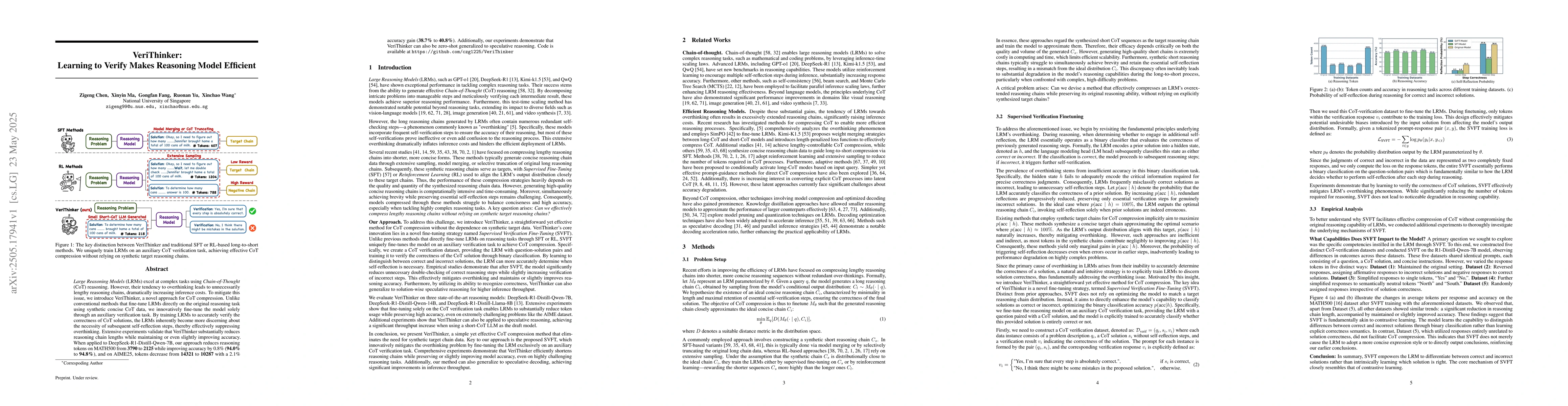 Thumbnail for VeriThinker: Learning to Verify Makes Reasoning Model Efficient