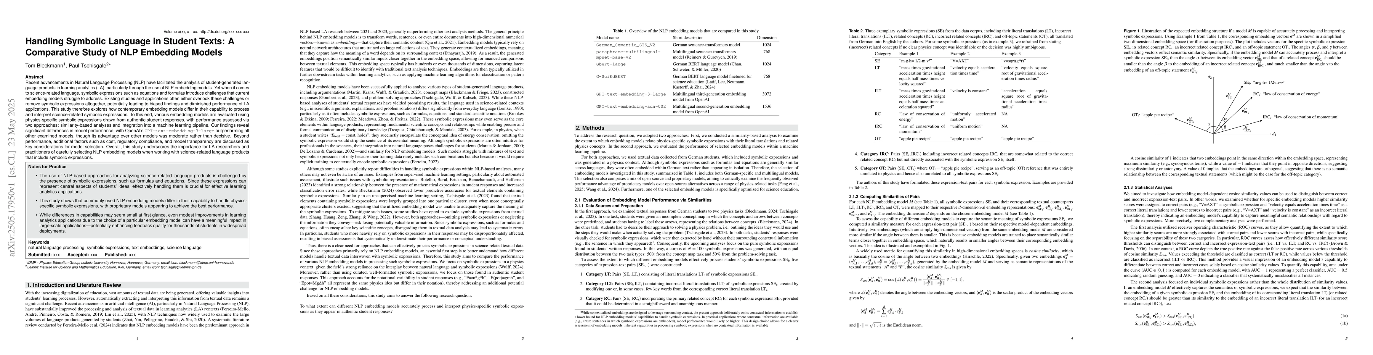 Thumbnail for Handling Symbolic Language in Student Texts: A Comparative Study of NLP
  Embedding Models