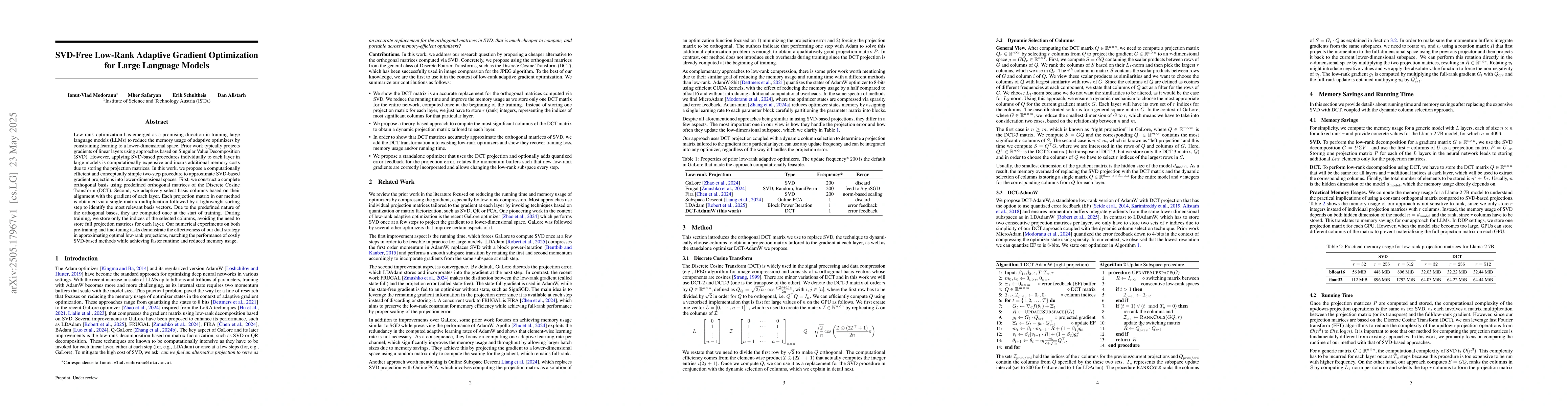 Thumbnail for SVD-Free Low-Rank Adaptive Gradient Optimization for Large Language
  Models