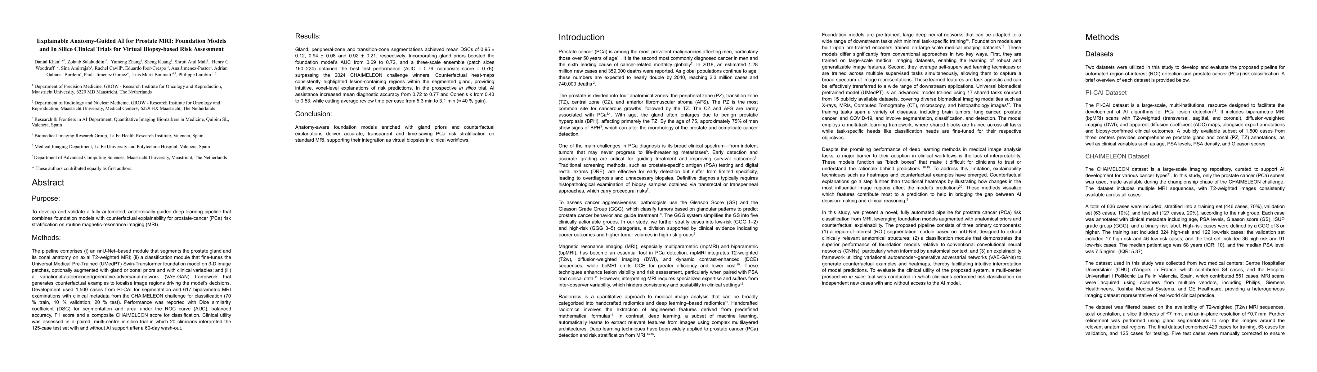 Thumbnail for Explainable Anatomy-Guided AI for Prostate MRI: Foundation Models and In
  Silico Clinical Trials for Virtual Biopsy-based Risk Assessment