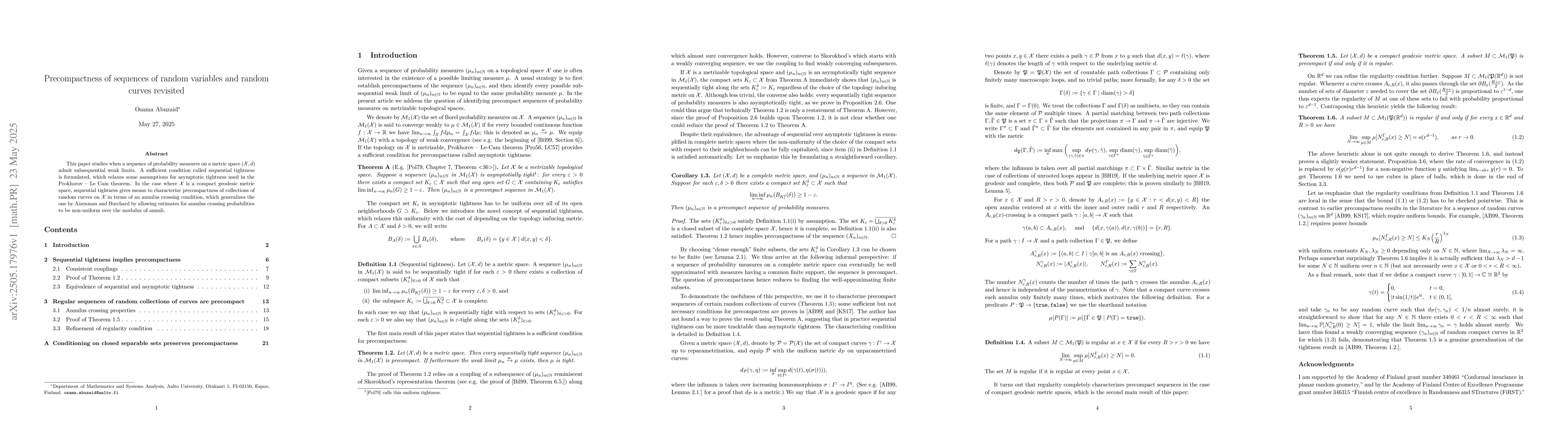 Thumbnail for Precompactness of sequences of random variables and random curves
  revisited
