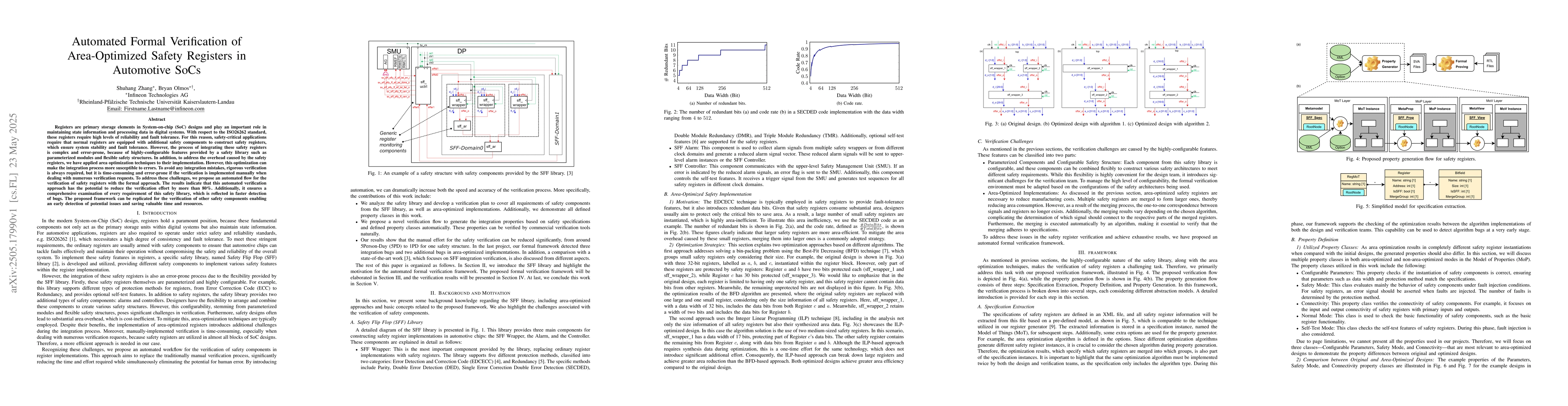 Thumbnail for Automated Formal Verification of Area-Optimized Safety Registers in
  Automotive SoCs
