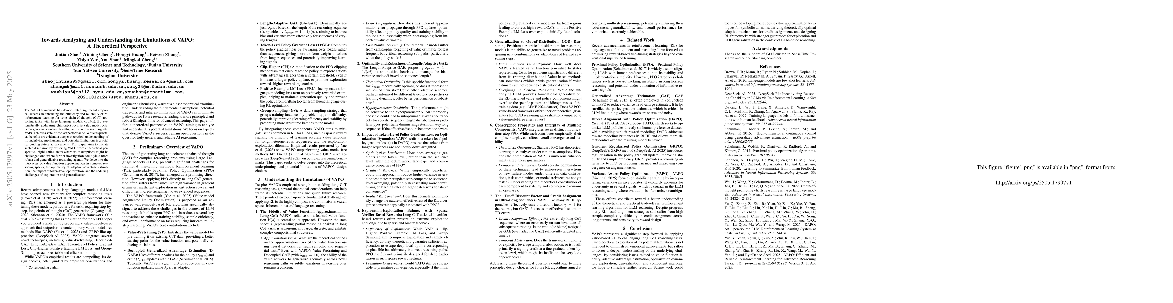 Thumbnail for Towards Analyzing and Understanding the Limitations of VAPO: A
  Theoretical Perspective
