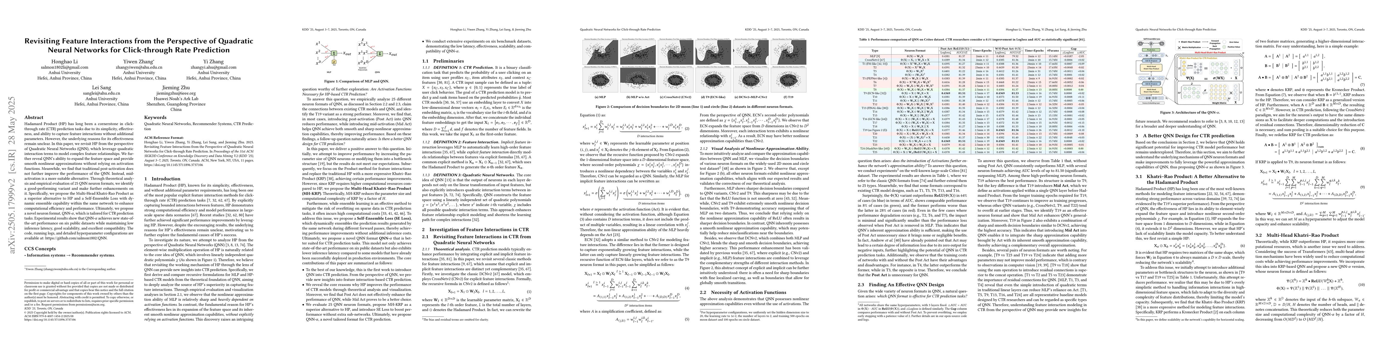 Thumbnail for Revisiting Feature Interactions from the Perspective of Quadratic Neural
  Networks for Click-through Rate Prediction
