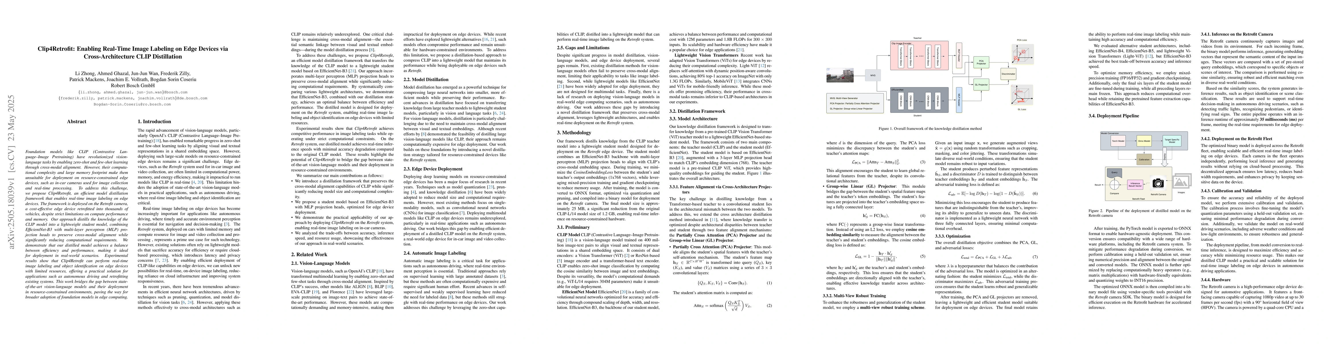 Thumbnail for Clip4Retrofit: Enabling Real-Time Image Labeling on Edge Devices via
  Cross-Architecture CLIP Distillation