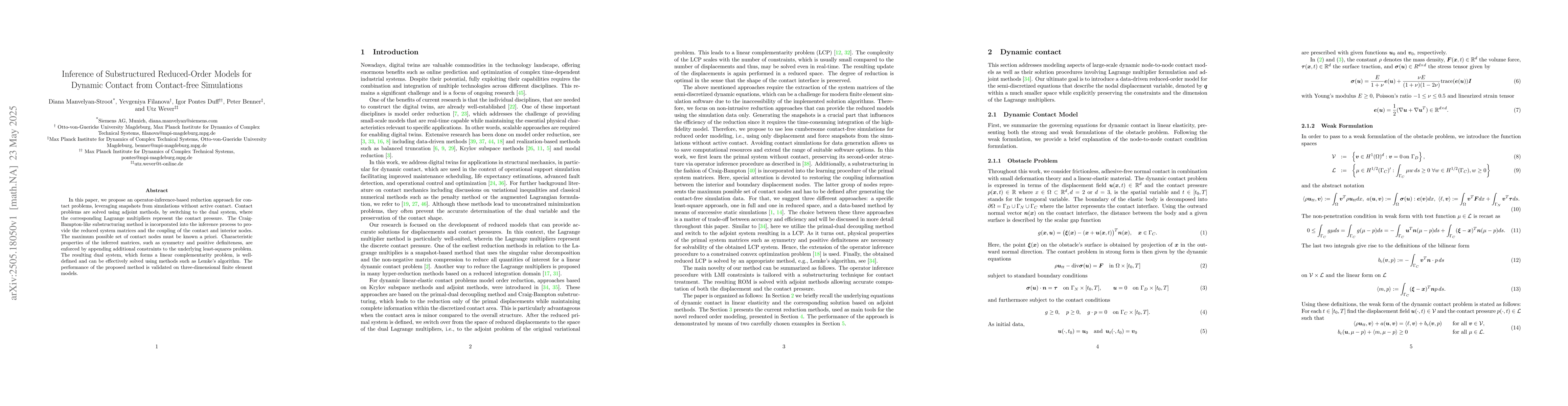 Thumbnail for Inference of Substructured Reduced-Order Models for Dynamic Contact from
  Contact-free Simulations
