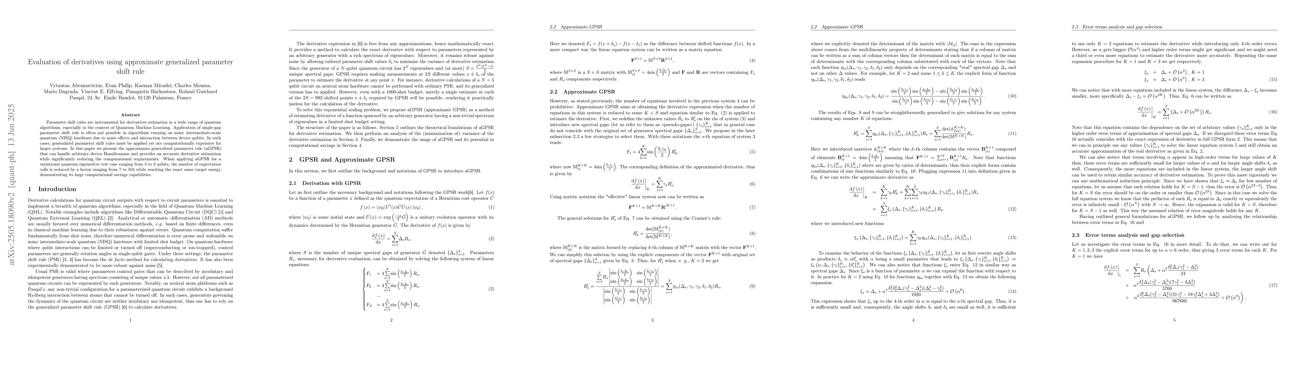 Thumbnail for Evaluation of derivatives using approximate generalized parameter shift
  rule