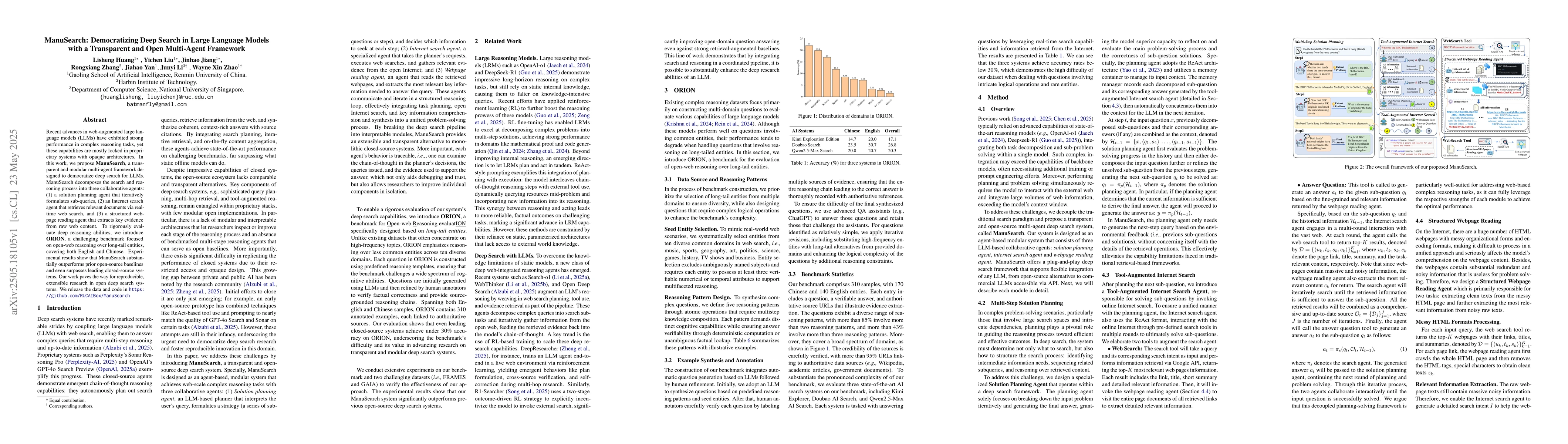 Thumbnail for ManuSearch: Democratizing Deep Search in Large Language Models with a
  Transparent and Open Multi-Agent Framework