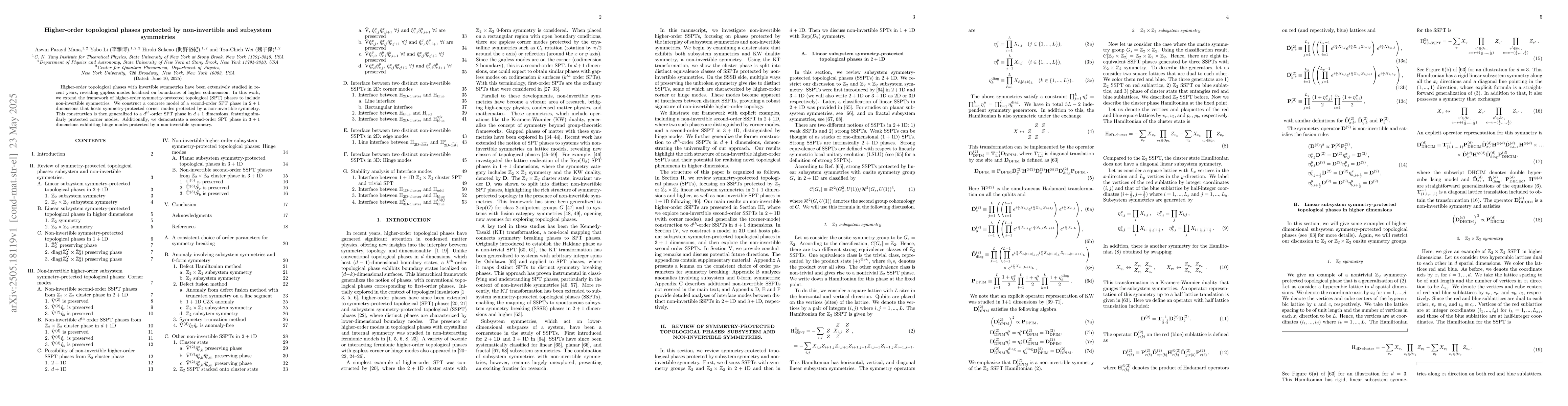 Thumbnail for Higher-order topological phases protected by non-invertible and
  subsystem symmetries