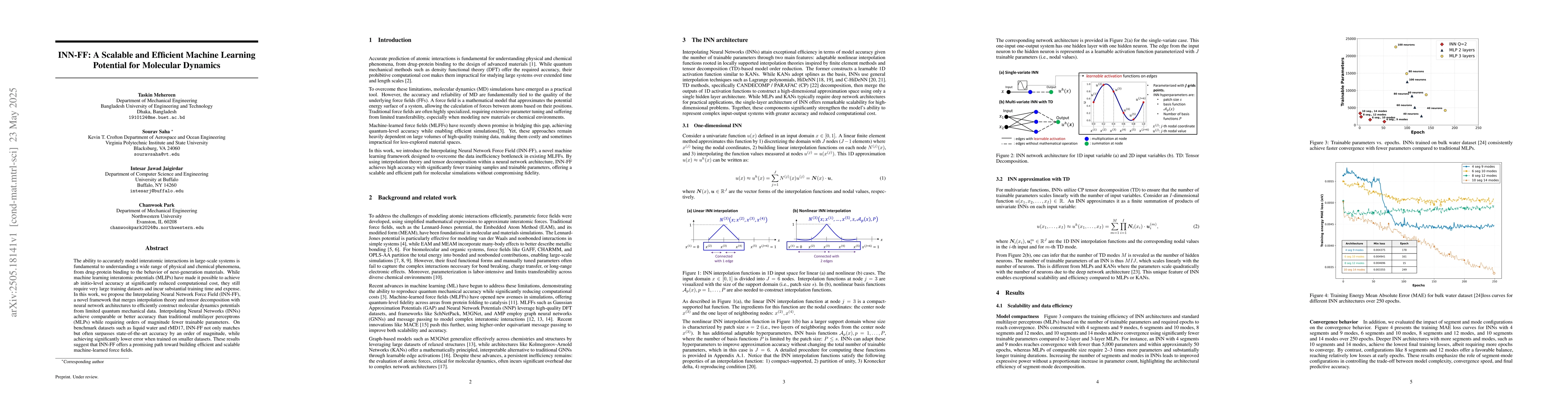Thumbnail for INN-FF: A Scalable and Efficient Machine Learning Potential for
  Molecular Dynamics